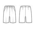 Short Bermuda dress pants technical fashion illustration above-the-knee length, single pleat, low normal waist, rise