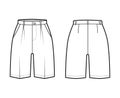 Short Bermuda dress pants technical fashion illustration with above-knee length, single pleat, normal waist, high rise