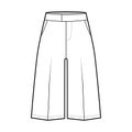 Short Bermuda dress pants technical fashion illustration with knee length, normal waist, high rise, slashed pocket.