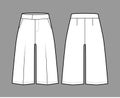 Short Bermuda dress pants technical fashion illustration with knee length, normal waist, high rise, slashed pocket.