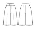 Short Bermuda dress pants technical fashion illustration with knee length, single pleat, normal waist, slashed pocket