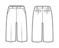 Short Bermuda pants technical fashion illustration with knee length, low waist, rise, slashed pocket. Flat walking