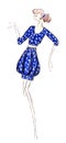 Short blue mini dress with polka dots