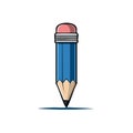 Short Blue Pencil with Eraser in Flat Cartoon Style Illustration Royalty Free Stock Photo
