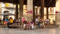 People resting at Porxada building, Granollers Royalty Free Stock Photo