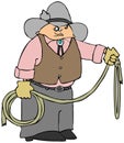 Short cowboy holding a lariat rope