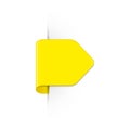 Short curved yellow bookmark arrow with shadow and copy space isolated on a white background.