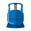 Short gas cylinder isolated on white background. Blue propane bottle with handle icon container in flat style. Small canister fuel