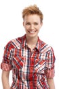 Short hair gingerish woman with a big smile Royalty Free Stock Photo