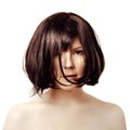 Short hair. Young trendy brunette with a black square. Luxury woman with a short hairstyle. Cute girl