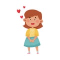 Short Haired Girl in Blue Skirt Falling in Love Vector Illustration Royalty Free Stock Photo