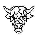 Short Horned Bull Head with Beer Hop Face Front View Mascot Black and White Retro