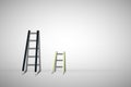 Short and long ladder lean on gray wall. Royalty Free Stock Photo