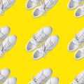 Short low brigt white sneakers. Seamless pattern.