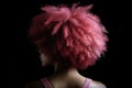 Short Pink Afro Curls , Rear View On Black Background. Generative AI