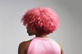 Short Pink Afro Curls , Rear View On White Background. Generative AI