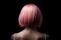 Short Pink Straight Hair , Rear View On Black Background. Generative AI