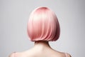 Short Pink Straight Hair , Rear View On White Background. Generative AI