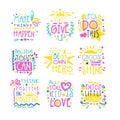 Short possitive messages colorful hand drawn vector Illustrations