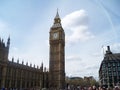 A short and remote glance at Big Ben and the Houses of Parliament near the river Thames in London in April t