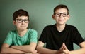 Short sighted teen boys in myopia glasses Royalty Free Stock Photo