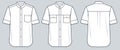 Short sleeve Shirt technical fashion Illustration. Band collar Shirt fashion flat technical drawing template, button down, Royalty Free Stock Photo