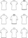 Short sleeve turtleneck flat sketch. Set of t shirt apparel design. Women CAD mockup. Royalty Free Stock Photo