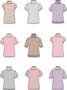 Short sleeve turtleneck flat sketch. Set of t shirt apparel design. Women CAD mockup. Royalty Free Stock Photo
