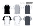 Short Sleeve V Neck Raglan T-Shirt Template, Black, White and Gray Colors Royalty Free Stock Photo