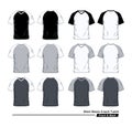 Short Sleeve V Neck Raglan T-Shirt Template, Front and Back, Black, White and Gray Royalty Free Stock Photo