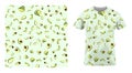 Short sleeved cotton sports t shirt decorated Avocado cutting fruit seamless pattern. Avocado wedges and slices. Comfortable