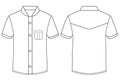 Short sleeved men resort shirt flat technical drawing vector illustration mockup template design