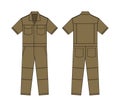 Short sleeves working overalls Jumpsuit, Boilersuit template vector illustration | Brown