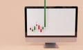 Short squeeze concept. Green bar of stock market chart breaks the monitor border upwards.