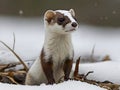 A short-tailed weasel (Mustela erminea) in winter Royalty Free Stock Photo