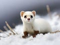 A short-tailed weasel (Mustela erminea) in winter Royalty Free Stock Photo