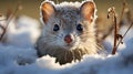 a short tailed weasel pops its head out from the snow while hunting food during winter generative ai