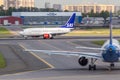 St Petersburg, Russia - 08/16/2018: Jet airliner Boeing 737-700 SAS Scandinavian Airlines LN-TUF in Pulkovo