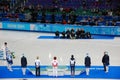 Short-trek speed skating ladies 1500 meters flower ceremony at X Royalty Free Stock Photo