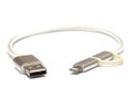 A short white universal serial bus USB low power interface cable Royalty Free Stock Photo