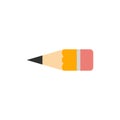 Short yellow wooden pencil icon with rubber eraser. Theme for stationery and office supplies. Vector clipart and illustration. Royalty Free Stock Photo