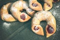 Shortbread biscuits on retro wooden sugar powder crate Royalty Free Stock Photo