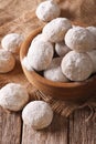 Shortbread cookies close up in a wooden bowl. vertical, rustic Royalty Free Stock Photo