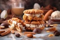 shortbread cookies with cream filling, sprinkled with caramel, confectionery, desserts generative ai