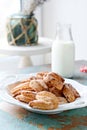 Shortbread cottage cheese cookies with milk.