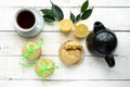 Shortbread lemon flavored cookies: a broken and connected green ribbon for a gift. Royalty Free Stock Photo