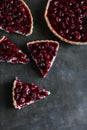 Shortcrust pastry tart with custard and cherry jelly. Royalty Free Stock Photo