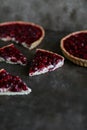 Shortcrust pastry tart with custard and cherry jelly. Royalty Free Stock Photo