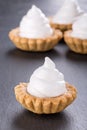 Shortcrust tartlets with jam and Italian meringue Royalty Free Stock Photo