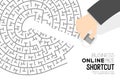 Shortcut Business online Maze or labyrinth At sign shape with businessman and eraser, design illustration
